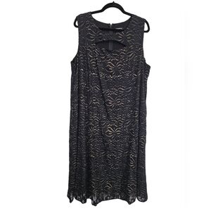 Catherines Black Label 1X Metallic Gold and Black Sleeveless Cutout Shift Dress